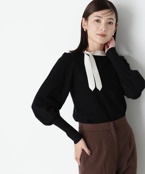 NATURAL BEAUTY BASIC(ナチュラルビューティーベーシック)の「◇バイカラーサイドボウタイニット(ニット/セーター・レディース・ベージュ系その他/ピンク系その他/ブラック系その他・FREE)」の6枚目の写真