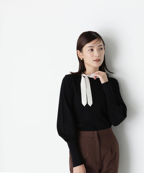 NATURAL BEAUTY BASIC(ナチュラルビューティーベーシック)の「◇バイカラーサイドボウタイニット(ニット/セーター・レディース・ベージュ系その他/ピンク系その他/ブラック系その他・FREE)」の8枚目の写真