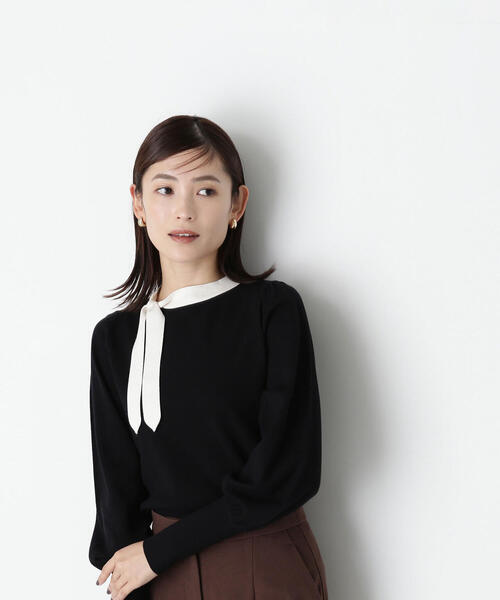 NATURAL BEAUTY BASIC(ナチュラルビューティーベーシック)の「◇バイカラーサイドボウタイニット(ニット/セーター・レディース・ベージュ系その他/ピンク系その他/ブラック系その他・FREE)」の2枚目の写真