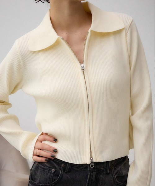 AZUL by moussy（アズールバイマウジー）の「ダブルジップリブニットカーディガン（カーディガン/ボレロ・レディース・レッド/アイボリー/ブラック/ダークグリーン・FREE）」の2枚目の写真