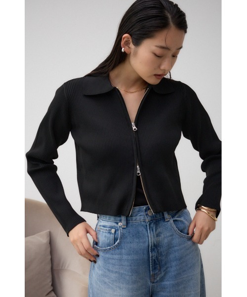 AZUL by moussy（アズールバイマウジー）の「ダブルジップリブニットカーディガン（カーディガン/ボレロ・レディース・レッド/アイボリー/ブラック/ダークグリーン・FREE）」の15枚目の写真