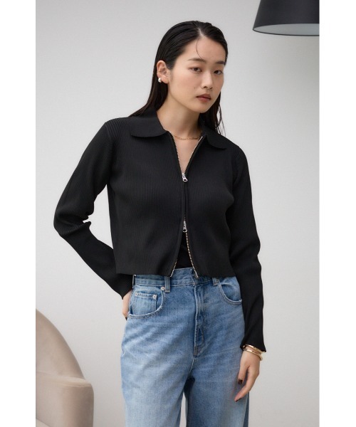 AZUL by moussy（アズールバイマウジー）の「ダブルジップリブニットカーディガン（カーディガン/ボレロ・レディース・レッド/アイボリー/ブラック/ダークグリーン・FREE）」の16枚目の写真