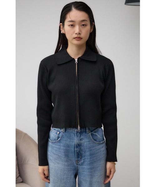AZUL by moussy（アズールバイマウジー）の「ダブルジップリブニットカーディガン（カーディガン/ボレロ・レディース・レッド/アイボリー/ブラック/ダークグリーン・FREE）」の18枚目の写真