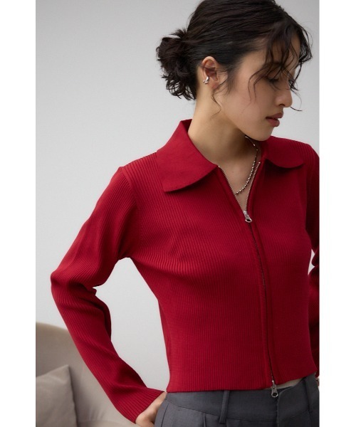 AZUL by moussy（アズールバイマウジー）の「ダブルジップリブニットカーディガン（カーディガン/ボレロ・レディース・レッド/アイボリー/ブラック/ダークグリーン・FREE）」の5枚目の写真