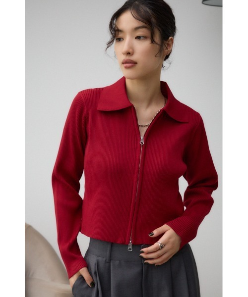 AZUL by moussy（アズールバイマウジー）の「ダブルジップリブニットカーディガン（カーディガン/ボレロ・レディース・レッド/アイボリー/ブラック/ダークグリーン・FREE）」の6枚目の写真