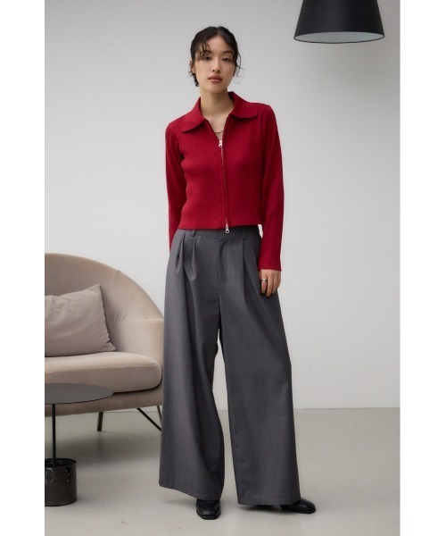 AZUL by moussy（アズールバイマウジー）の「ダブルジップリブニットカーディガン（カーディガン/ボレロ・レディース・レッド/アイボリー/ブラック/ダークグリーン・FREE）」の7枚目の写真