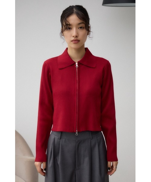 AZUL by moussy（アズールバイマウジー）の「ダブルジップリブニットカーディガン（カーディガン/ボレロ・レディース・レッド/アイボリー/ブラック/ダークグリーン・FREE）」の8枚目の写真