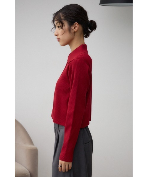 AZUL by moussy（アズールバイマウジー）の「ダブルジップリブニットカーディガン（カーディガン/ボレロ・レディース・レッド/アイボリー/ブラック/ダークグリーン・FREE）」の9枚目の写真