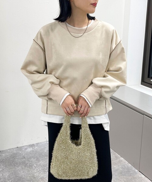 fredy emue(フレディエミュ)の「フェイクスエードダンボールプルオーバー(Tシャツ/カットソー・レディース・グレイッシュブルー/ベージュ/チャコールグレー/ライトグレー・38)」の3枚目の写真