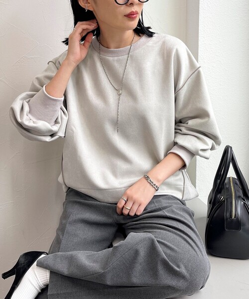 fredy emue(フレディエミュ)の「フェイクスエードダンボールプルオーバー(Tシャツ/カットソー・レディース・グレイッシュブルー/ベージュ/チャコールグレー/ライトグレー・38)」の11枚目の写真