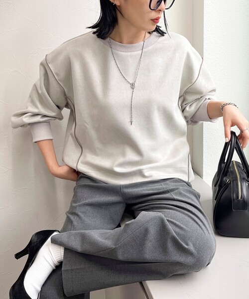 fredy emue(フレディエミュ)の「フェイクスエードダンボールプルオーバー(Tシャツ/カットソー・レディース・グレイッシュブルー/ベージュ/チャコールグレー/ライトグレー・38)」の12枚目の写真