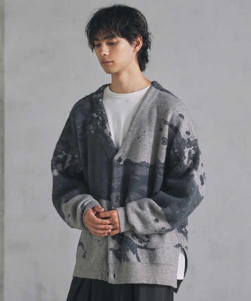 セール】ルーズシルエットモヘアライクサイドスリットカーディガン