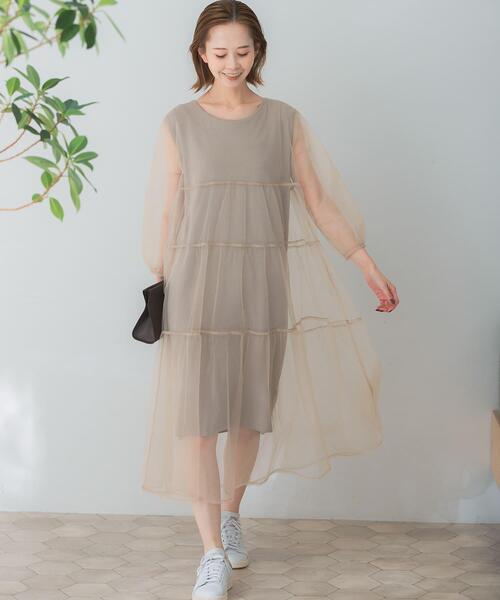 Torrazzo Donna(トラッゾドンナ)の「TORRAZZO DONNA ニット×オーガンジーリバーシブルワンピース(ワンピース・レディース・ベージュ・FREE)」の11枚目の写真