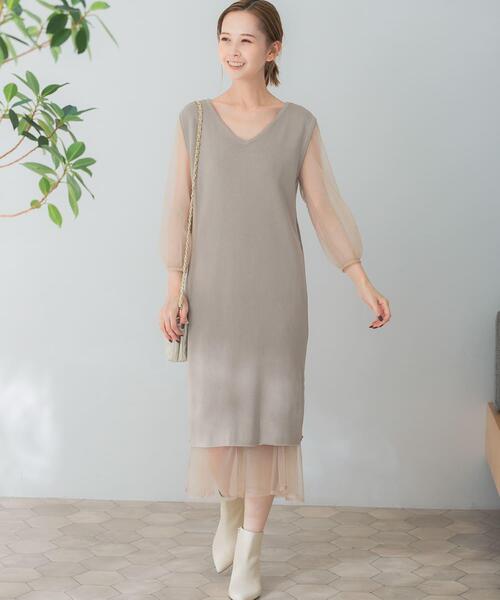 Torrazzo Donna(トラッゾドンナ)の「TORRAZZO DONNA ニット×オーガンジーリバーシブルワンピース(ワンピース・レディース・ベージュ・FREE)」の14枚目の写真