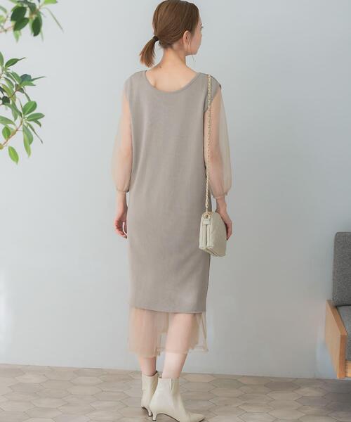 Torrazzo Donna(トラッゾドンナ)の「TORRAZZO DONNA ニット×オーガンジーリバーシブルワンピース(ワンピース・レディース・ベージュ・FREE)」の3枚目の写真