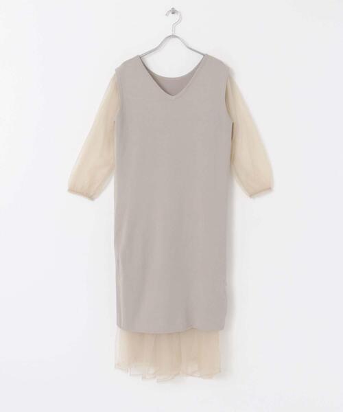 Torrazzo Donna(トラッゾドンナ)の「TORRAZZO DONNA ニット×オーガンジーリバーシブルワンピース(ワンピース・レディース・ベージュ・FREE)」の6枚目の写真