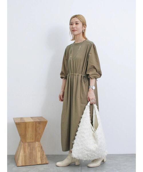 Samansa Mos2 blue（サマンサモスモスブルー）の「ドッキングドロストワンピース（ワンピース・レディース・ブラック/チャコールグレー/ベージュ・F）」の7枚目の写真