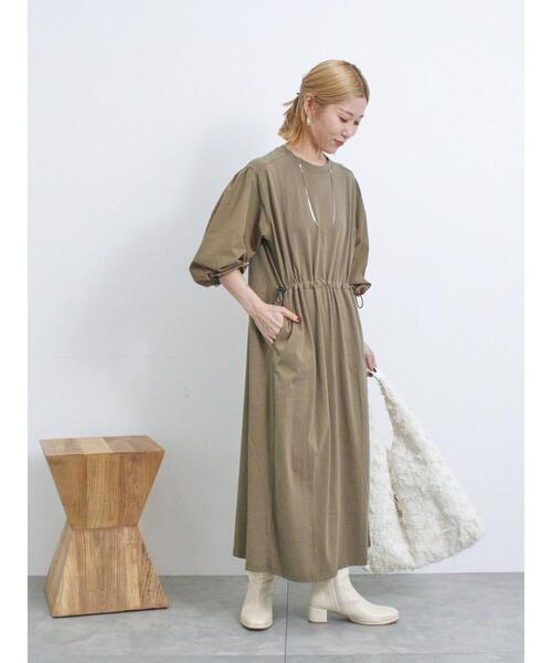 Samansa Mos2 blue（サマンサモスモスブルー）の「ドッキングドロストワンピース（ワンピース・レディース・ブラック/チャコールグレー/ベージュ・F）」の8枚目の写真