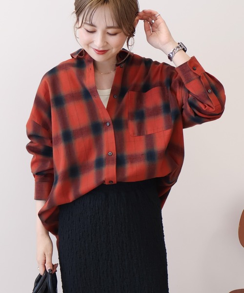 AMERICAN HOLIC（アメリカンホリック）の「バックタックチェックビエラシャツ（シャツ/ブラウス・レディース・キャメル/レッド/ブラック/アイボリー・M/L）」の4枚目の写真