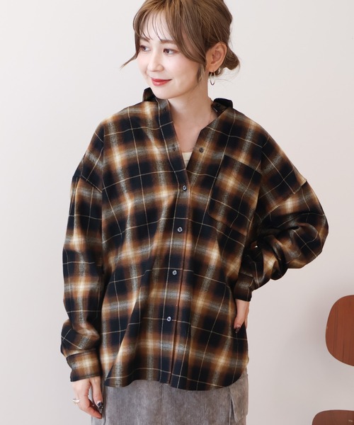 AMERICAN HOLIC（アメリカンホリック）の「バックタックチェックビエラシャツ（シャツ/ブラウス・レディース・キャメル/レッド/ブラック/アイボリー・M/L）」の11枚目の写真