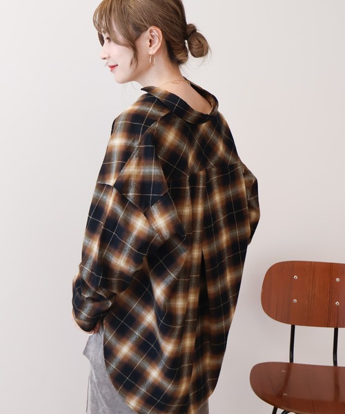 AMERICAN HOLIC（アメリカンホリック）の「バックタックチェックビエラシャツ（シャツ/ブラウス・レディース・キャメル/レッド/ブラック/アイボリー・M/L）」の12枚目の写真