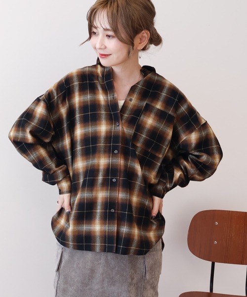 AMERICAN HOLIC（アメリカンホリック）の「バックタックチェックビエラシャツ（シャツ/ブラウス・レディース・キャメル/レッド/ブラック/アイボリー・M/L）」の14枚目の写真