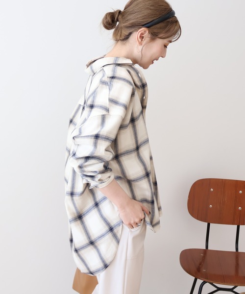 AMERICAN HOLIC（アメリカンホリック）の「バックタックチェックビエラシャツ（シャツ/ブラウス・レディース・キャメル/レッド/ブラック/アイボリー・M/L）」の7枚目の写真