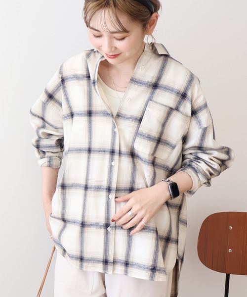 AMERICAN HOLIC（アメリカンホリック）の「バックタックチェックビエラシャツ（シャツ/ブラウス・レディース・キャメル/レッド/ブラック/アイボリー・M/L）」の8枚目の写真