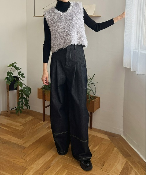Olu.(オルドット)の「シャギーニットVネックベスト(ベスト・レディース・グレー/アイボリー・FREE)」の19枚目の写真