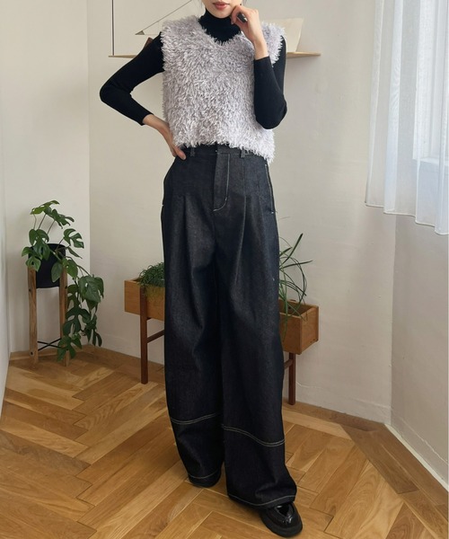 Olu.(オルドット)の「シャギーニットVネックベスト(ベスト・レディース・グレー/アイボリー・FREE)」の21枚目の写真