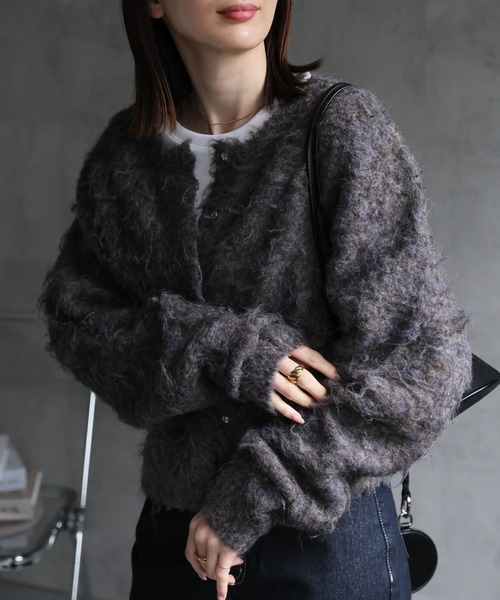 sakishimatokyo（サキシマトーキョー）の「＜ふわふわ＞ミックスシャギー ショート丈カーディガン/カーデ/秋冬（カーディガン/ボレロ・レディース・チャコールグレー/ライトグレー/グリーン/ピンク/ブラウン系その他・FREE）」の3枚目の写真