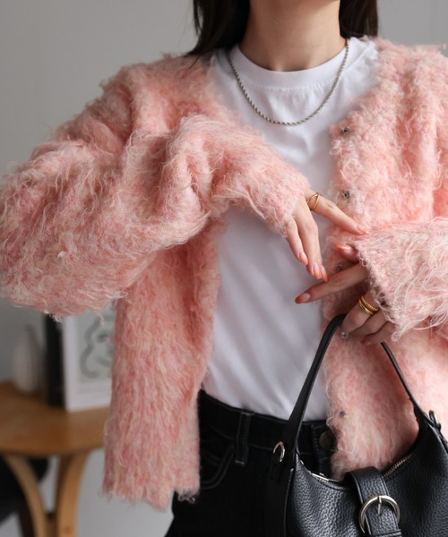 sakishimatokyo（サキシマトーキョー）の「＜ふわふわ＞ミックスシャギー ショート丈カーディガン/カーデ/秋冬（カーディガン/ボレロ・レディース・チャコールグレー/ライトグレー/グリーン/ピンク/ブラウン系その他・FREE）」の5枚目の写真