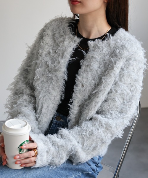 【セール】＜ふわふわ＞ミックスシャギー ショート丈カーディガン/カーデ/秋冬（カーディガン/ボレロ）｜sakishimatokyo（サキシマトーキョー）