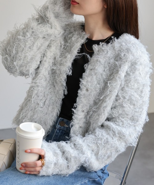 【セール】＜ふわふわ＞ミックスシャギー ショート丈カーディガン/カーデ/秋冬（カーディガン/ボレロ）｜sakishimatokyo（サキシマトーキョー）