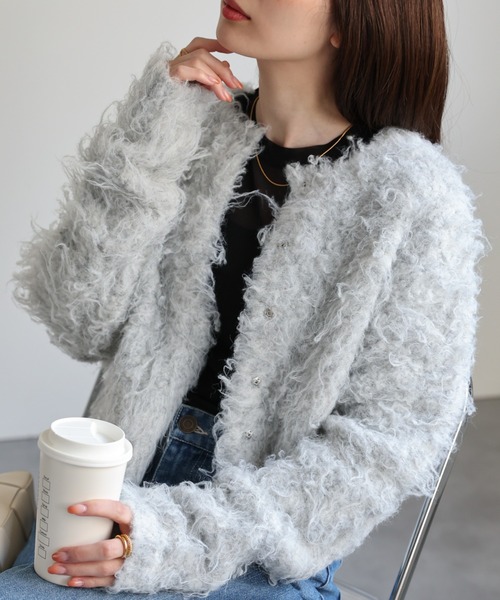 カーディガン 「ふわふわ」ミックスシャギー ショート丈カーディガン/カーデ/秋冬 レディース ふわふわ＞ミックスシャギー ショート丈カーディガン/カーデ