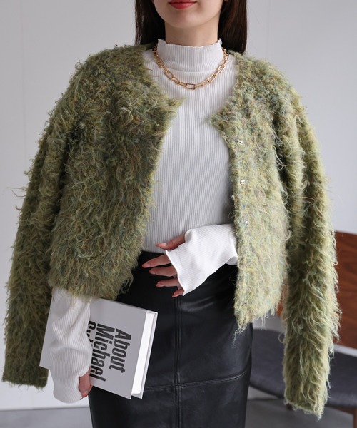 【セール】＜ふわふわ＞ミックスシャギー ショート丈カーディガン/カーデ/秋冬（カーディガン/ボレロ）｜sakishimatokyo（サキシマトーキョー）