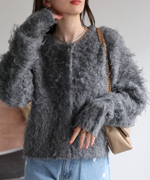 【セール】＜ふわふわ＞ミックスシャギー ショート丈カーディガン/カーデ/秋冬（カーディガン/ボレロ）｜sakishimatokyo（サキシマトーキョー）