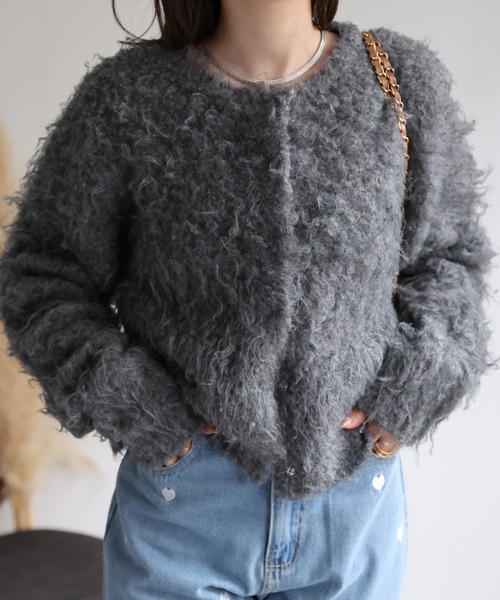 【セール】＜ふわふわ＞ミックスシャギー ショート丈カーディガン/カーデ/秋冬（カーディガン/ボレロ）｜sakishimatokyo（サキシマトーキョー）