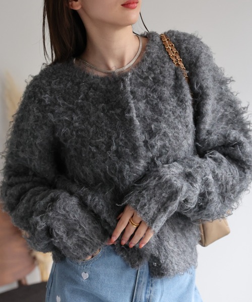 sakishimatokyo（サキシマトーキョー）の「＜ふわふわ＞ミックスシャギー ショート丈カーディガン/カーデ/秋冬（カーディガン/ボレロ・レディース・チャコールグレー/ライトグレー/グリーン/ピンク/ブラウン系その他・FREE）」の7枚目の写真