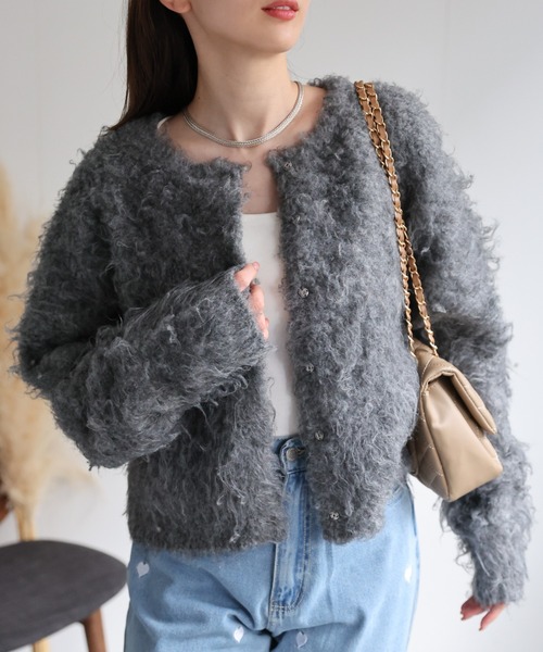 sakishimatokyo（サキシマトーキョー）の「＜ふわふわ＞ミックスシャギー ショート丈カーディガン/カーデ/秋冬（カーディガン/ボレロ・レディース・チャコールグレー/ライトグレー/グリーン/ピンク/ブラウン系その他・FREE）」の6枚目の写真