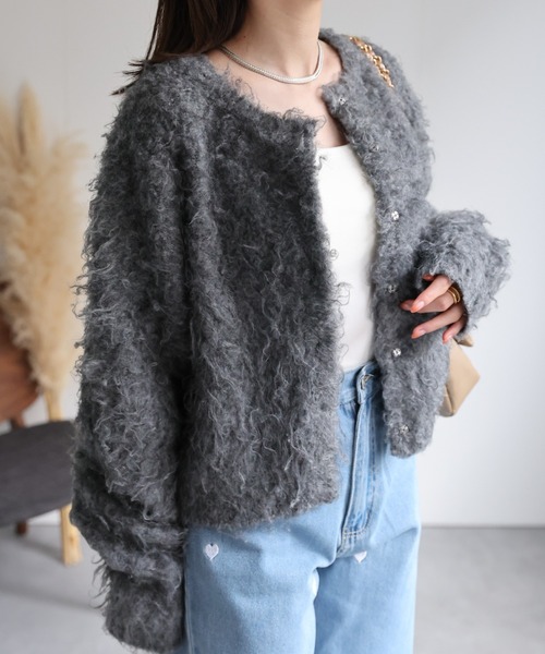 【セール】＜ふわふわ＞ミックスシャギー ショート丈カーディガン/カーデ/秋冬（カーディガン/ボレロ）｜sakishimatokyo（サキシマトーキョー）