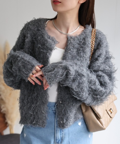 【セール】＜ふわふわ＞ミックスシャギー ショート丈カーディガン/カーデ/秋冬（カーディガン/ボレロ）｜sakishimatokyo（サキシマトーキョー）