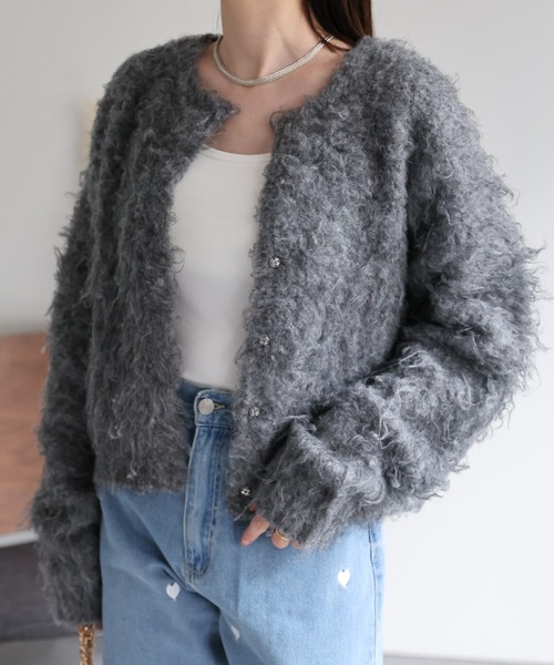 【セール】＜ふわふわ＞ミックスシャギー ショート丈カーディガン/カーデ/秋冬（カーディガン/ボレロ）｜sakishimatokyo（サキシマトーキョー）