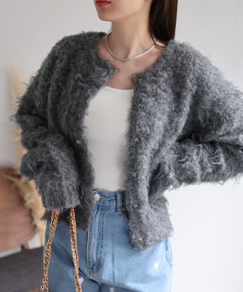 【セール】＜ふわふわ＞ミックスシャギー ショート丈カーディガン/カーデ/秋冬（カーディガン/ボレロ）｜sakishimatokyo（サキシマトーキョー）