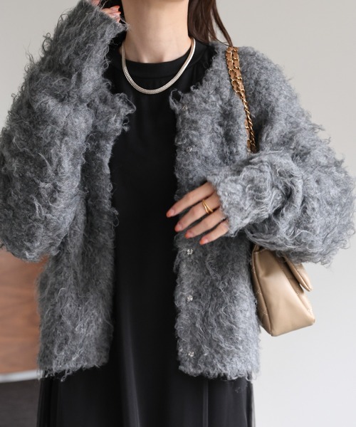 sakishimatokyo（サキシマトーキョー）の「＜ふわふわ＞ミックスシャギー ショート丈カーディガン/カーデ/秋冬（カーディガン/ボレロ・レディース・チャコールグレー/ライトグレー/グリーン/ピンク/ブラウン系その他・FREE）」の10枚目の写真