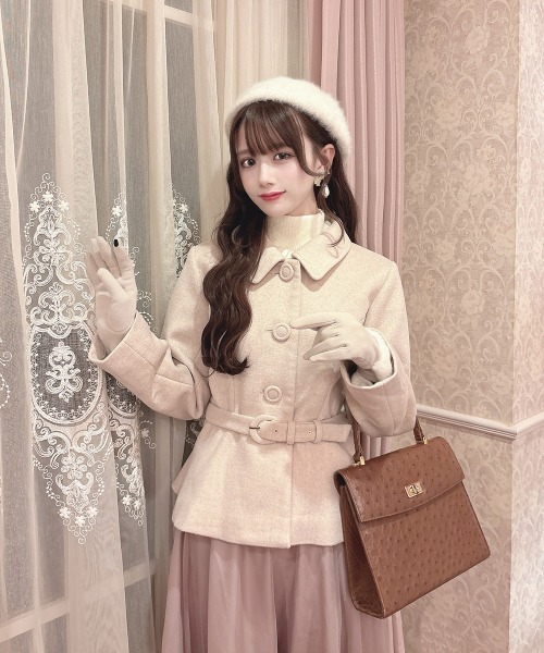 an another angelus（アンアナザーアンジェラス）の「ペプラムショートコート/ananotherangelus（その他アウター・レディース・ライトベージュ/チャコールグレー・FREE）」の2枚目の写真