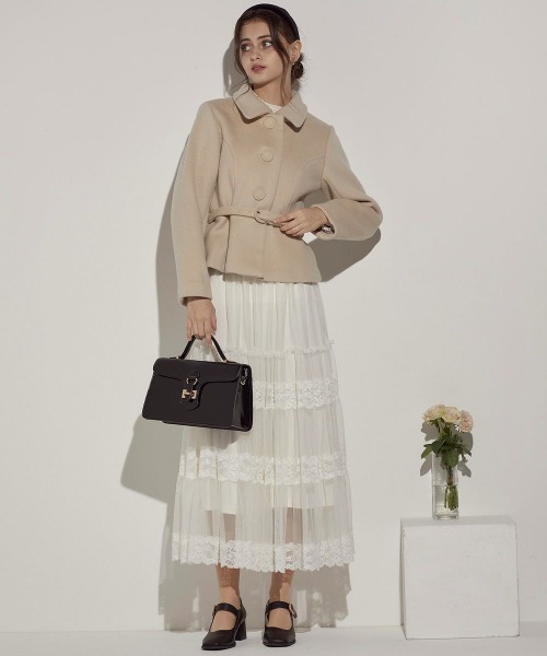 an another angelus（アンアナザーアンジェラス）の「ペプラムショートコート/ananotherangelus（その他アウター・レディース・ライトベージュ/チャコールグレー・FREE）」の3枚目の写真