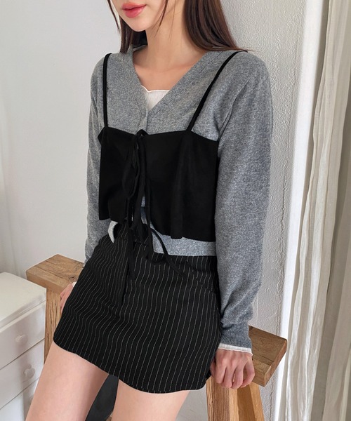 by muni:r(バイ ムニール)の「ストライプミニスカートパンツ(スカート・レディース・ブラック/グレー・SMALL/MEDIUM)」の5枚目の写真
