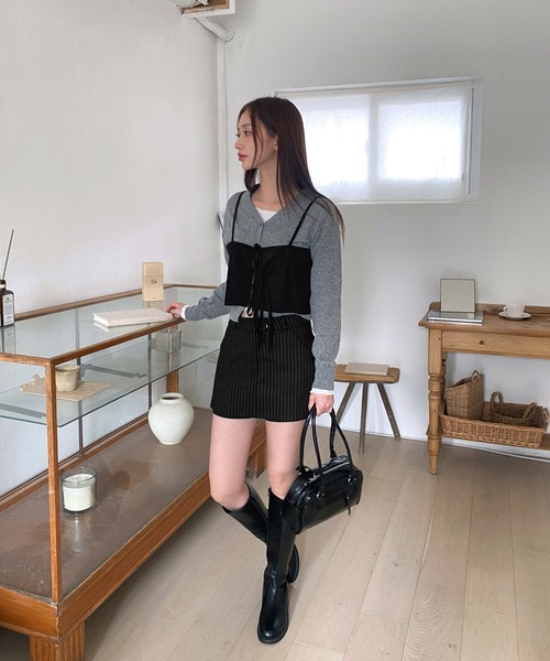by muni:r(バイ ムニール)の「ストライプミニスカートパンツ(スカート・レディース・ブラック/グレー・SMALL/MEDIUM)」の7枚目の写真