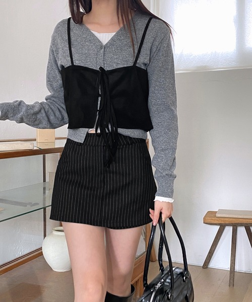 by muni:r(バイ ムニール)の「ストライプミニスカートパンツ(スカート・レディース・ブラック/グレー・SMALL/MEDIUM)」の9枚目の写真